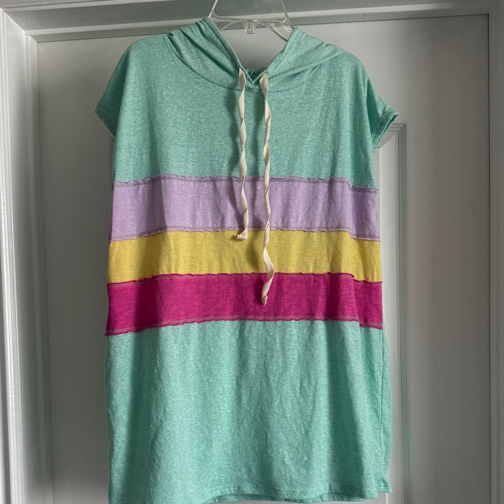 BiBi Mint Hooded Sleeveless Tunic with Pastel Accents